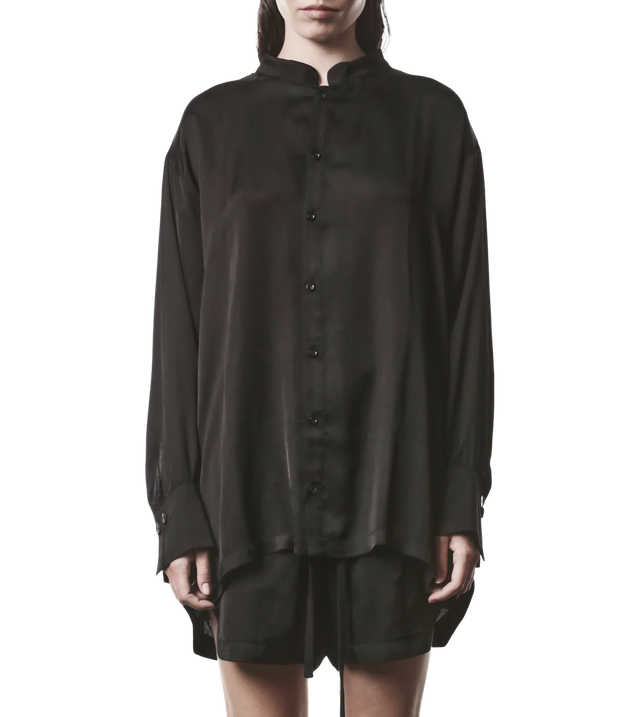 Lange Bluse im Sateen-Look mit Relaxed Fit