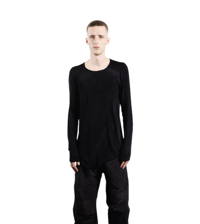 Distortion long curved T-shirt