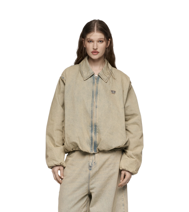 Sand Washed Bomber Denim Jacke