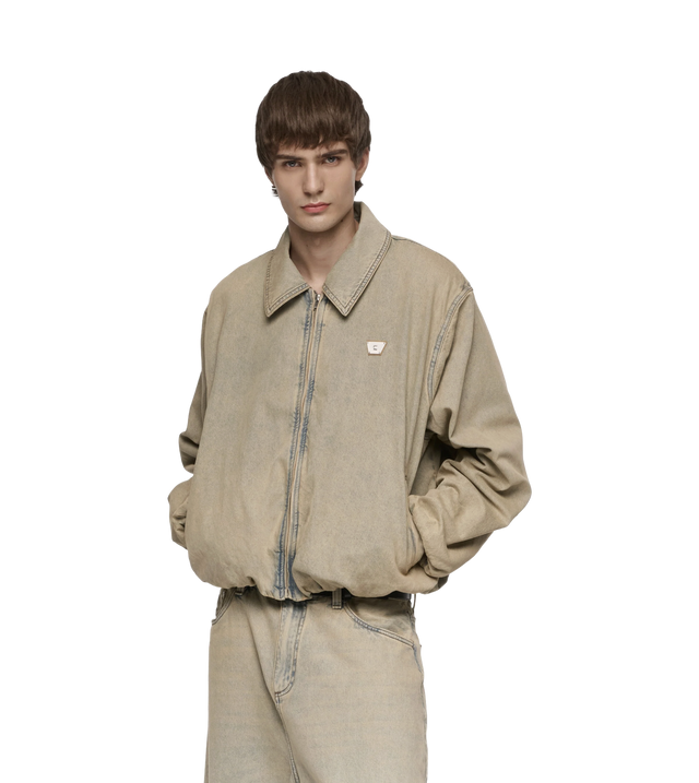 Sand Washed Bomber Denim Jacke