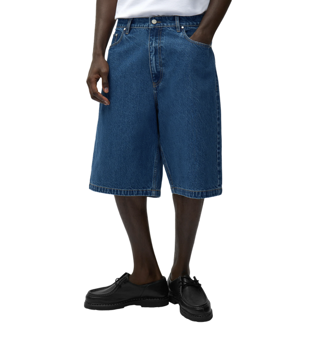 Jeans-Shorts mit runder Tasche