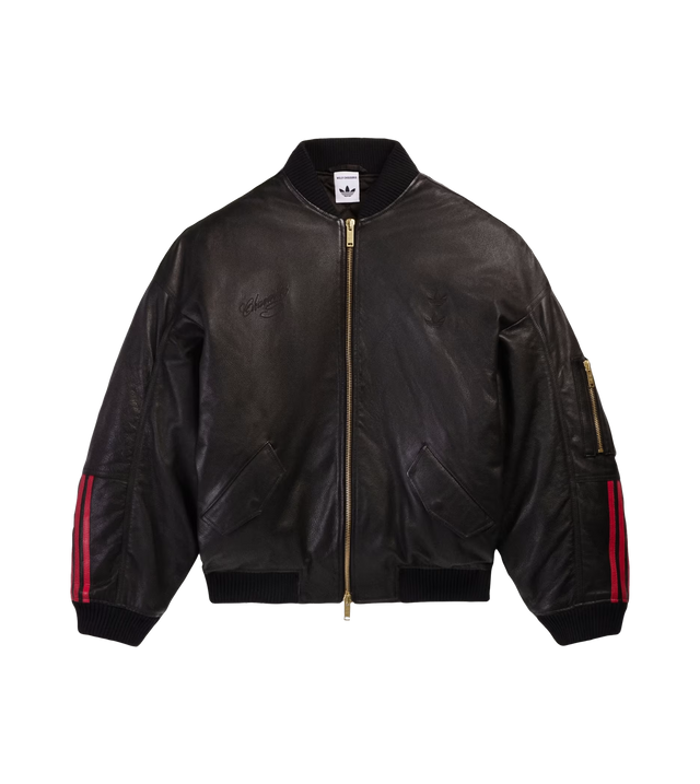 Leder-Bomberjacke mit Logo-Stickerei