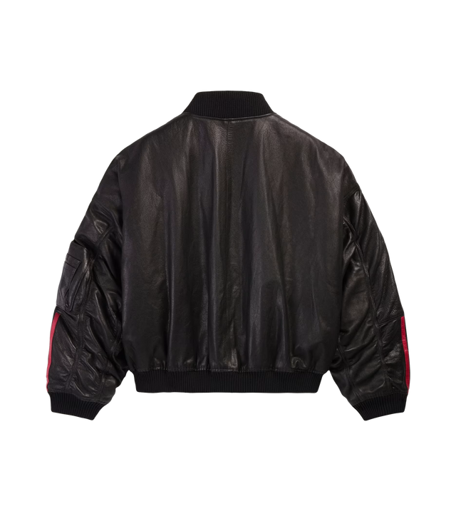 Leder-Bomberjacke mit Logo-Stickerei