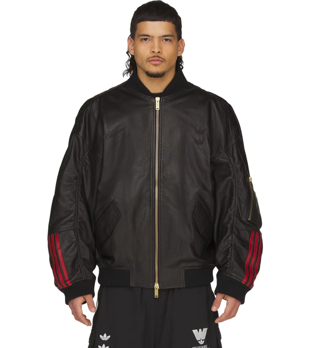 Leder-Bomberjacke mit Logo-Stickerei