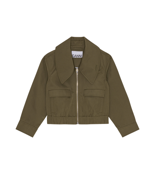 Green Heavy Twill Wide Collar Short Jacket