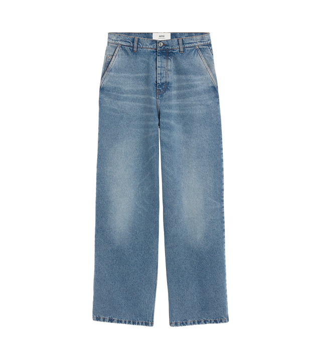 Wide-Fit-Jeans aus indigoblauem Denim im Used-Look