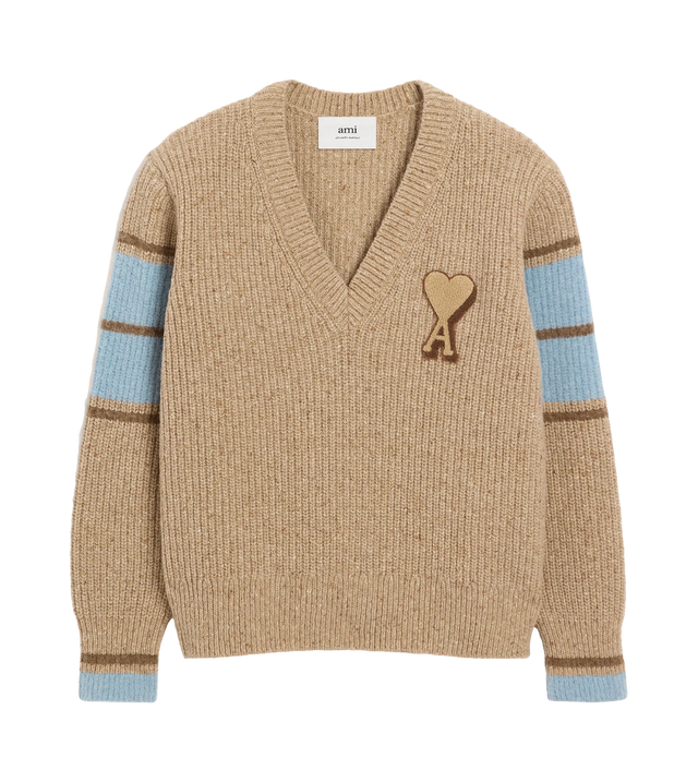 College-Pullover aus Wolle in Braun